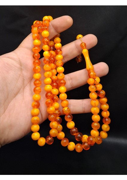 Turuncu Renk Küre Kesim 99'lu Toz Kehribar Tesbih fiyatları