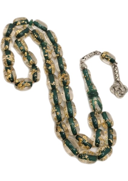 Yeşil Renk Altın Varaklı Uçak Camı Tesbih modelleri