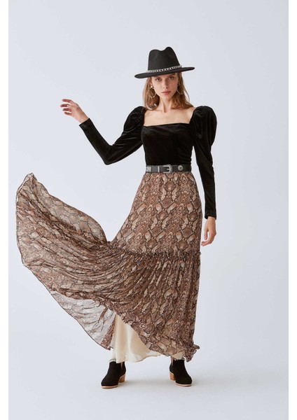 Yırtmaç Detaylı Renkli Etek Karamel K2015105_045