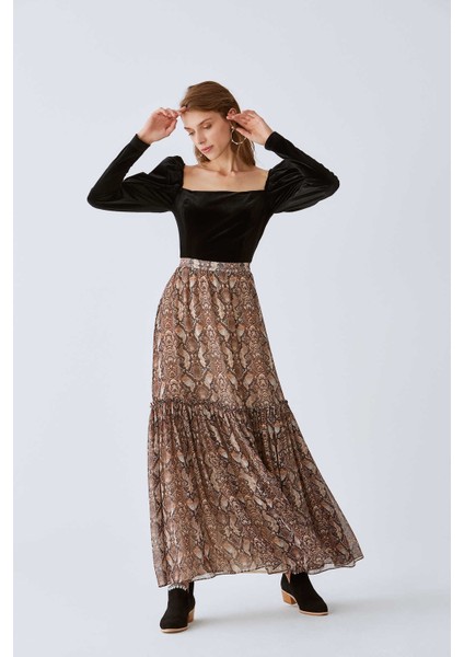 Yırtmaç Detaylı Renkli Etek Karamel K2015105_045 modelleri