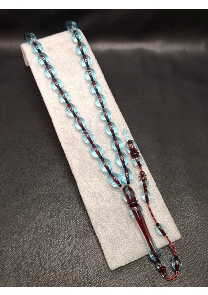 Özel Çatlak Desenli Mavi Beyzi Kesim Toz Kehribar Tesbih