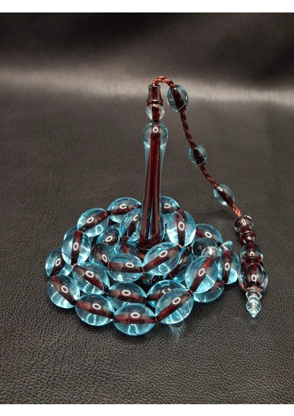 Özel Çatlak Desenli Mavi Beyzi Kesim Toz Kehribar Tesbih modelleri