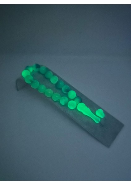 Karanlıkta Yeşil Parlayan Mavi Renkli Kedi Gözü Tesbih