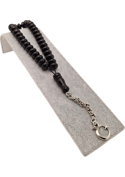 Gümüş Renk Kombinli Yassı Kesim Bilek Boy Oltu Taşı Tesbih fiyatları