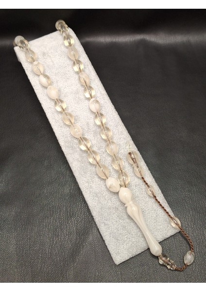 Kahverengi Ip Geçişli Şeffaf Beyaz Toz Kehribar Tesbih