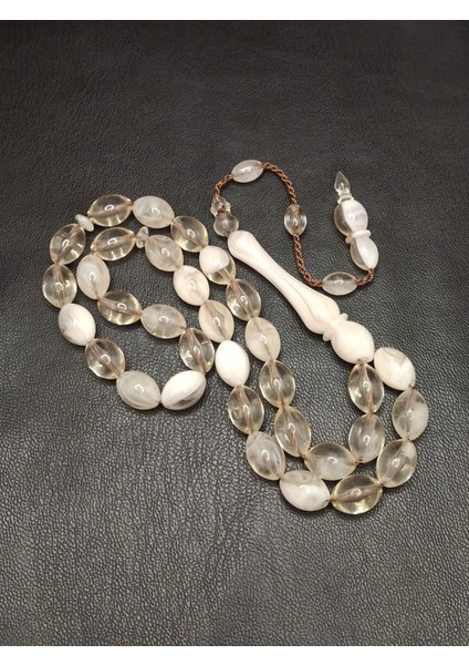 Kahverengi Ip Geçişli Şeffaf Beyaz Toz Kehribar Tesbih modelleri