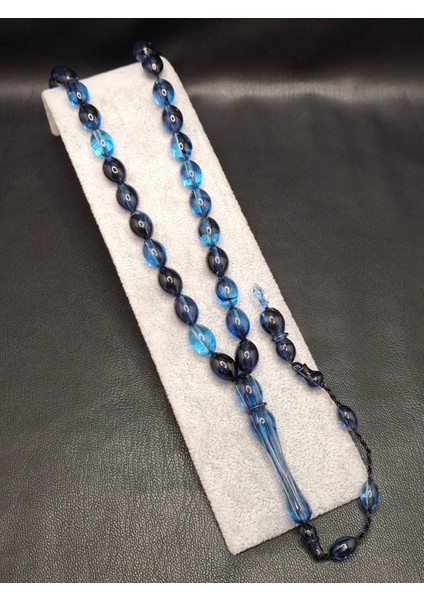 Siyah Mavi Renk Beyzi Kesim Toz Kehribar Tesbih