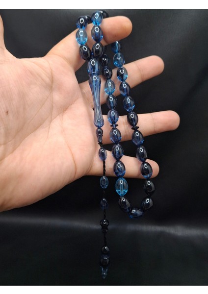 Siyah Mavi Renk Beyzi Kesim Toz Kehribar Tesbih fiyatları