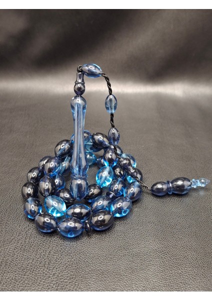 Siyah Mavi Renk Beyzi Kesim Toz Kehribar Tesbih modelleri