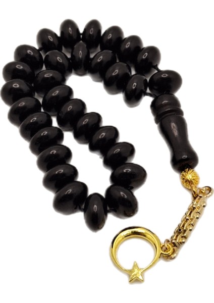 Altın Renk Kombinli Yassı Kesim Bilek Boy Oltu Taşı Tesbih modelleri