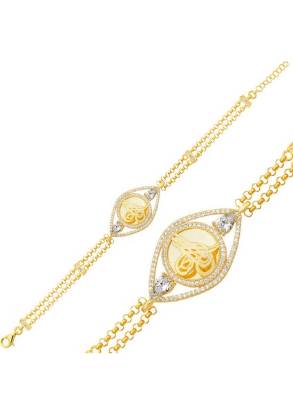 925 Ayar Gümüş Gold Kaplama Tuğralı Kadın Bileklik T7667 (292292)