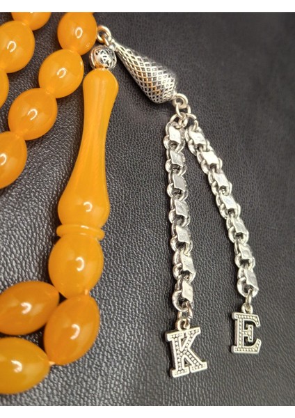 Özel Baş Harfli Gümüş Kaplama Püsküllü Turuncu Toz Kehribar Tesbih fiyatları