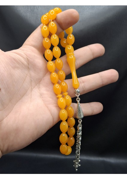 Özel Baş Harfli Gümüş Kaplama Püsküllü Turuncu Toz Kehribar Tesbih modelleri