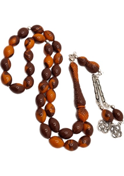 Beyzi Kesim Kiremit Renk Imame Işlemeli Toz Kehribar Tesbih modelleri