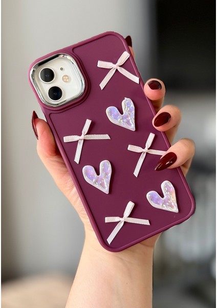 IPHONE 11 3D Fiyonk/kalp Dekorlu Kılıf