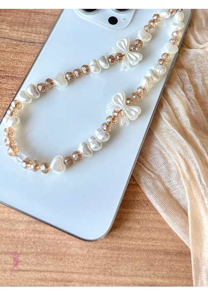 Cam Kristal ve Inci Boncuklu Telefon Charmı Telefon Ipi modelleri