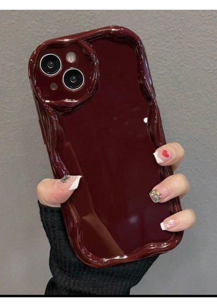 IPHONE 14 Plus Bordo Dalgalı Kenarlı Parlak Silikon Kılıf modelleri