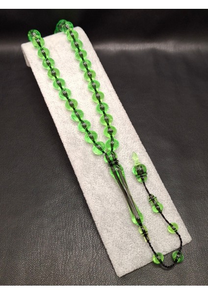 Özel Çatlak Desenli Uçlu Küre Şalgami Kesim Yeşil Toz Kehribar Tesbih