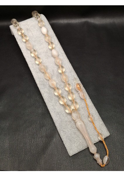 Turuncu Ip Geçişli Şeffaf Beyaz Toz Kehribar Tesbih