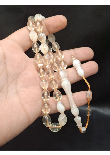 Turuncu Ip Geçişli Şeffaf Beyaz Toz Kehribar Tesbih fiyatları