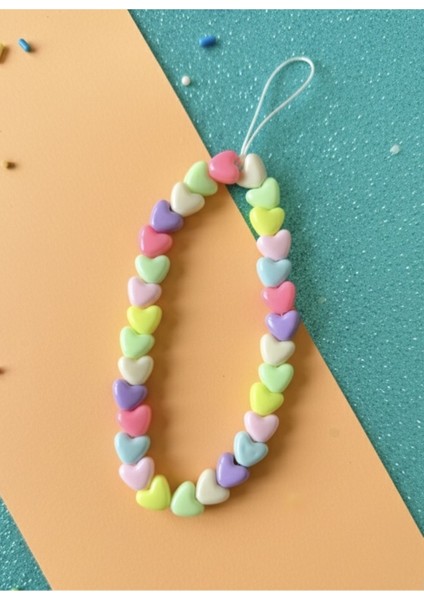 Renkli Kalp Boncuklu Telefon Charmı Telefon