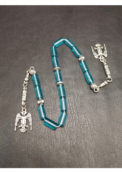 Turkuaz Renk Kesme Kesim 15 Taneli Zaza Toz Kehribar Tesbih modelleri