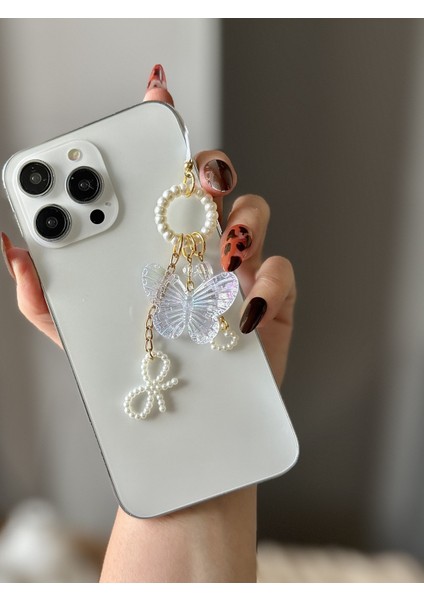 Halkalı Inci Fiyonk/kelebekli Telefon Charmı Çanta Charmı Telefon Ipi