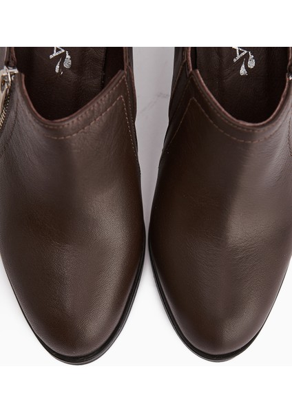 Leona Hakiki Deri Kahve Fermuar Detaylı Kadın Topuklu Ayakkabı fırsatları