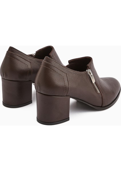 Leona Hakiki Deri Kahve Fermuar Detaylı Kadın Topuklu Ayakkabı indirimleri