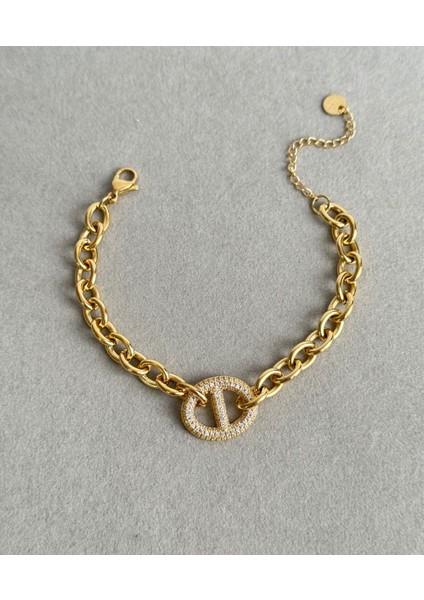 Çelik Elips Taşlı Bileklik Hediyelik