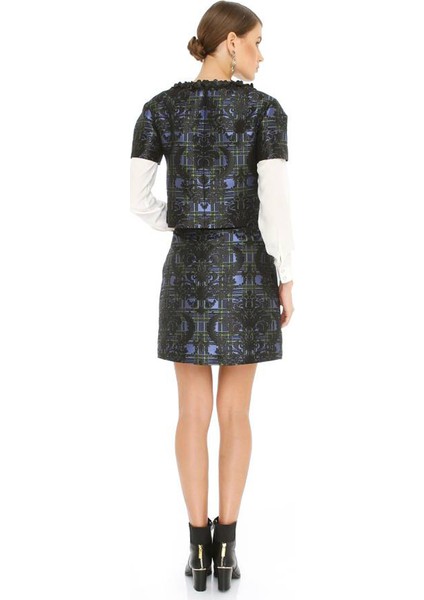 Yakası Detaylı Yarım Kollu Desenli Kadın Ceket Standart Renk K1516039_089 fiyatları