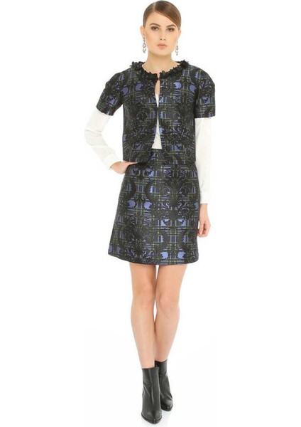 Yakası Detaylı Yarım Kollu Desenli Kadın Ceket Standart Renk K1516039_089 fırsatları