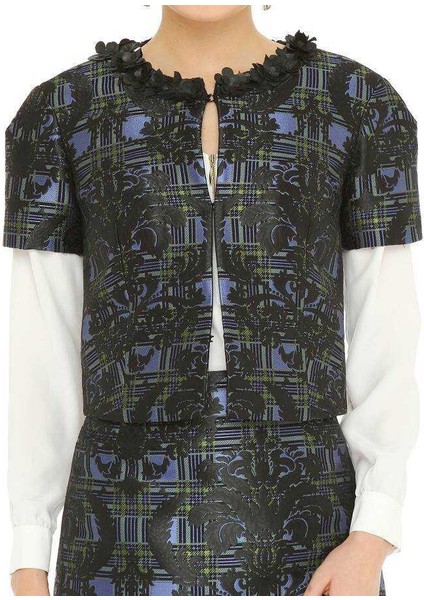 Yakası Detaylı Yarım Kollu Desenli Kadın Ceket Standart Renk K1516039_089