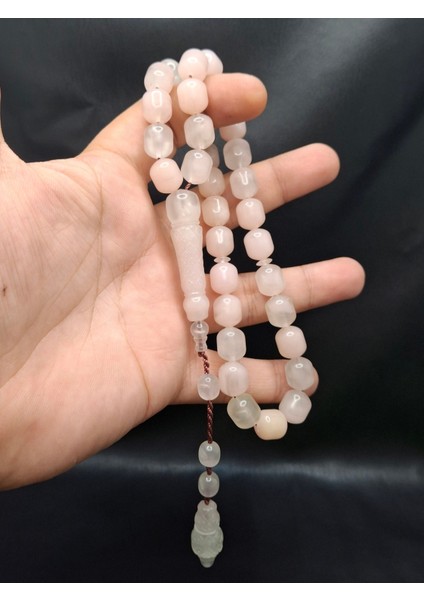 Toz Pembe Detaylı Karanlıkta Yeşil Parlayan Imame Işlemeli Kedi Gözü Tesbih fiyatları