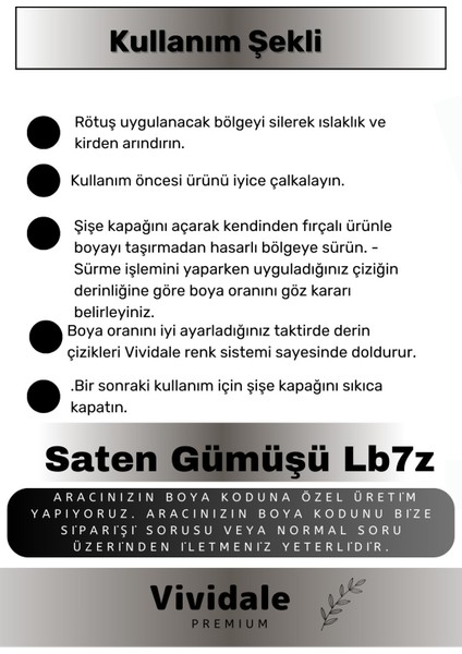 Kod - LB7Z Profesyonel Otomobil Çizik Taş Izi Giderici Saten Gümüşü - Rötüş Boyası 20ML.