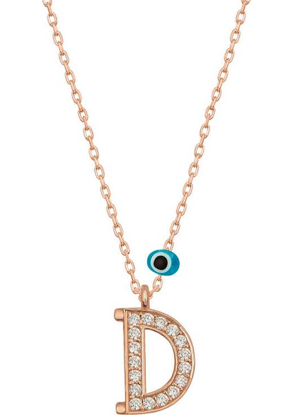 925 Ayar Gümüş Nazar Rose D Harfi Kadın Gümüş Kolye T6871 (292292)