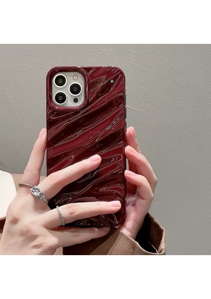 IPHONE 14 Pro 3D Dalgalı Kabartmalı Parlak Yüzeyli Bordo Kılıf fiyatları