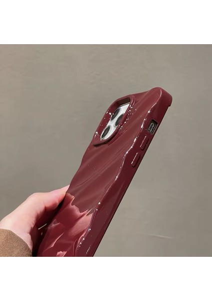 IPHONE 14 Pro 3D Dalgalı Kabartmalı Parlak Yüzeyli Bordo Kılıf modelleri