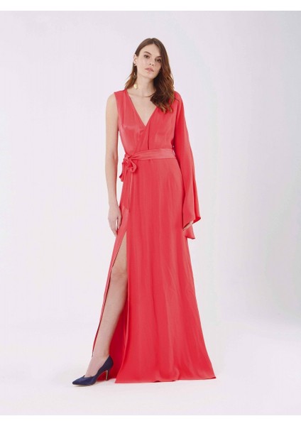 Tek Kol Yırtmaçlı Elbise Fuşya Y9911313_003