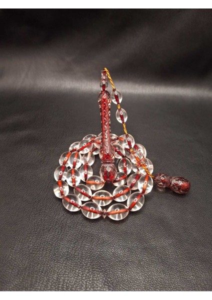 Kırmızı Delim Şeffaf Renk Imame Işlemeli Toz Kehribar Tesbih modelleri