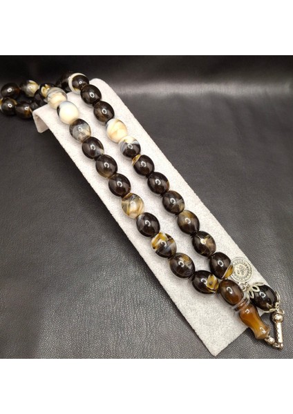 Siyah Renk Mozaik Desenli Özel Büyük Boy Toz Kehribar Tesbih