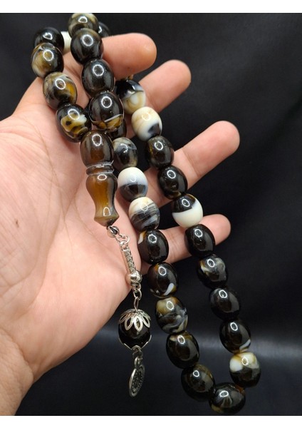 Siyah Renk Mozaik Desenli Özel Büyük Boy Toz Kehribar Tesbih fiyatları