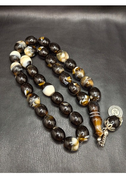 Siyah Renk Mozaik Desenli Özel Büyük Boy Toz Kehribar Tesbih modelleri