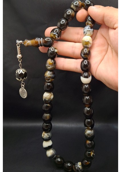 Siyah Renk Mozaik Desenli Özel Büyük Boy Toz Kehribar Tesbih fırsatları