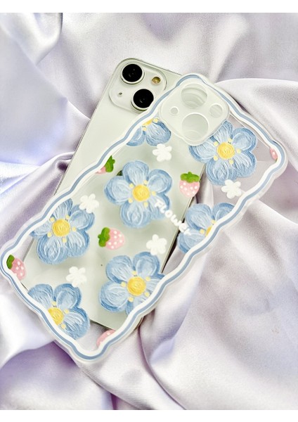 IPHONE 13 Mavi Çiçekli Şeffaf Kılıf modelleri