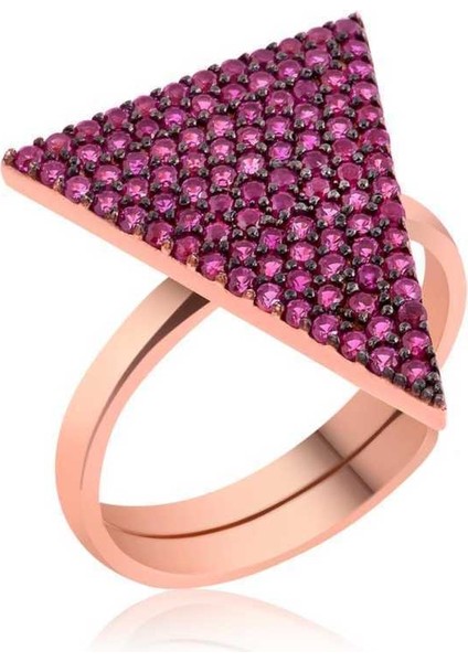 925 Ayar Gümüş Rose Pembe Üçgen Yüzük LR1230188 (292292)