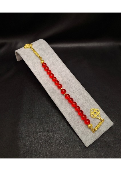 Altın Renk Kombinli Kırmızı Cam Zaza Model Tesbih