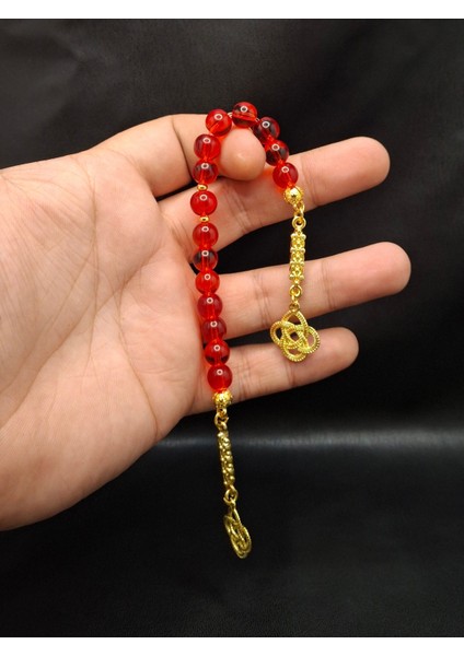 Altın Renk Kombinli Kırmızı Cam Zaza Model Tesbih fiyatları