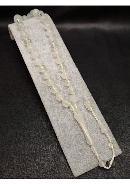 Beyaz Şeffaf Renk Uçlu Küre Kesim Toz Kehribar Tesbih