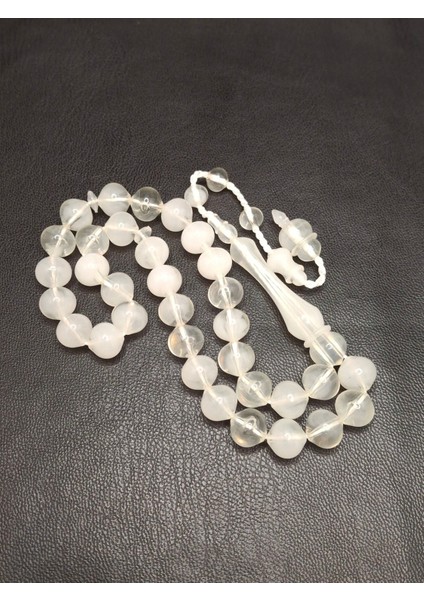 Beyaz Şeffaf Renk Uçlu Küre Kesim Toz Kehribar Tesbih modelleri